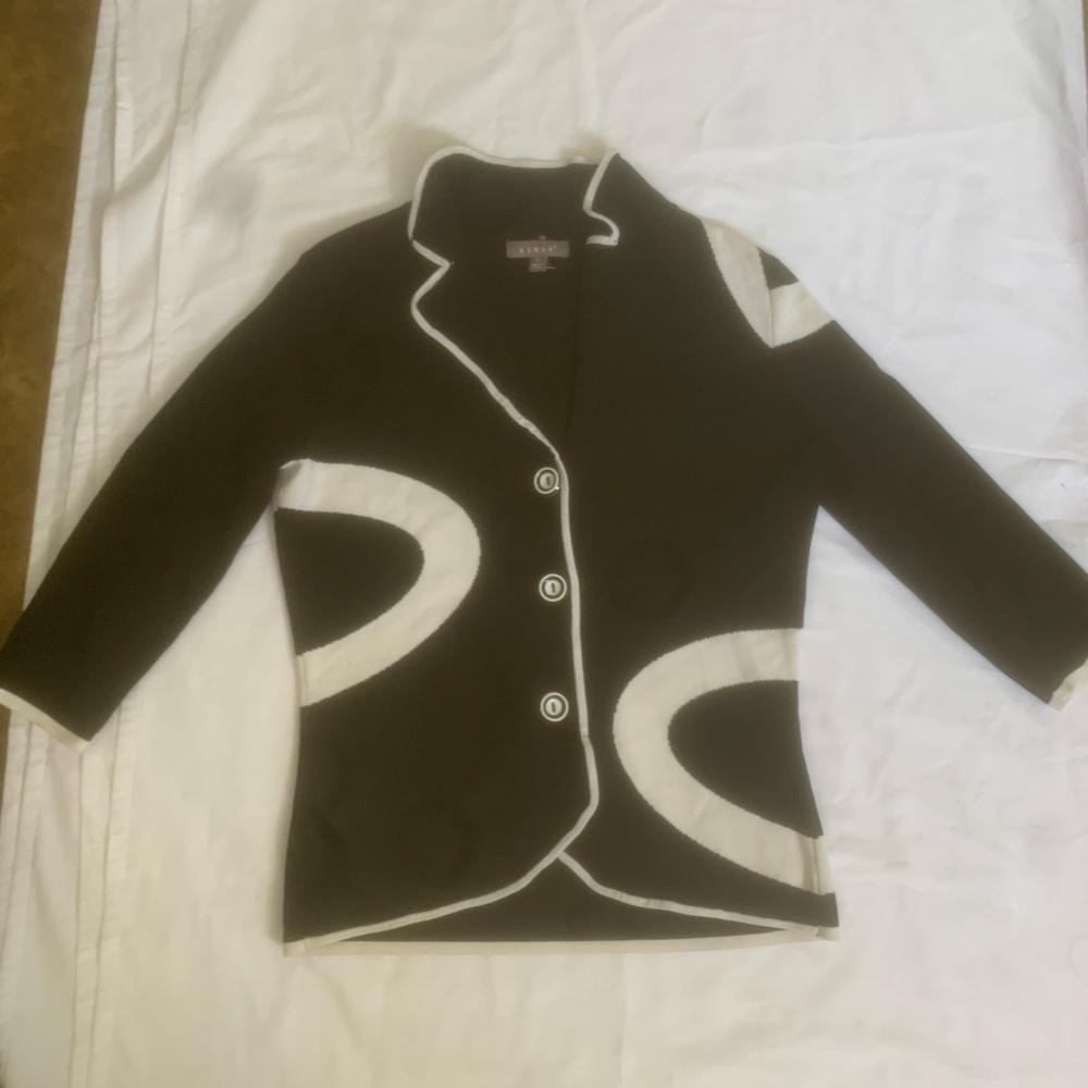 Kenar Black and White Blazer with Bold Design